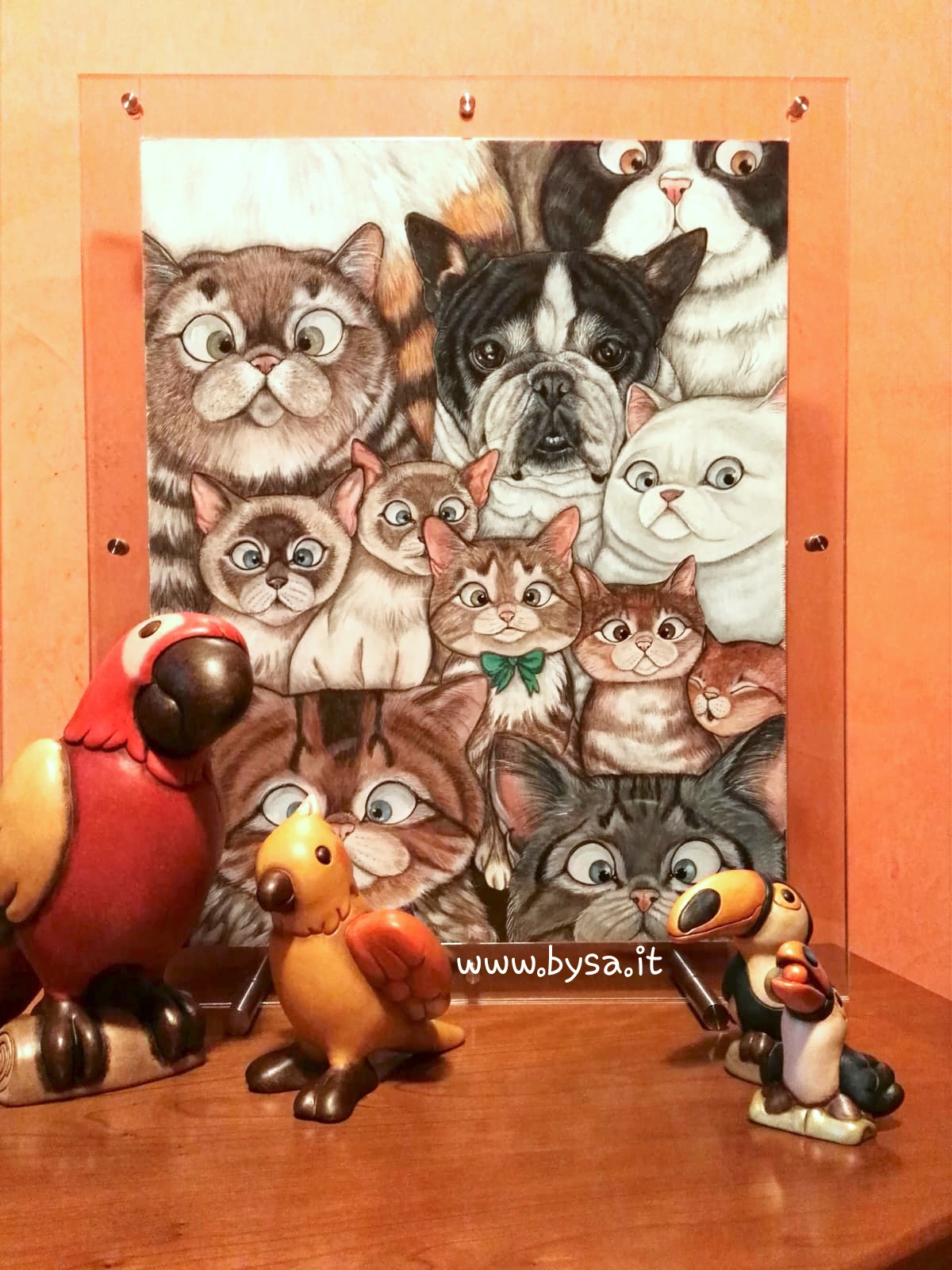 paints desolate and people in a room with multiple easels. This is what I would have written. Sei dipinti di paesaggio des...